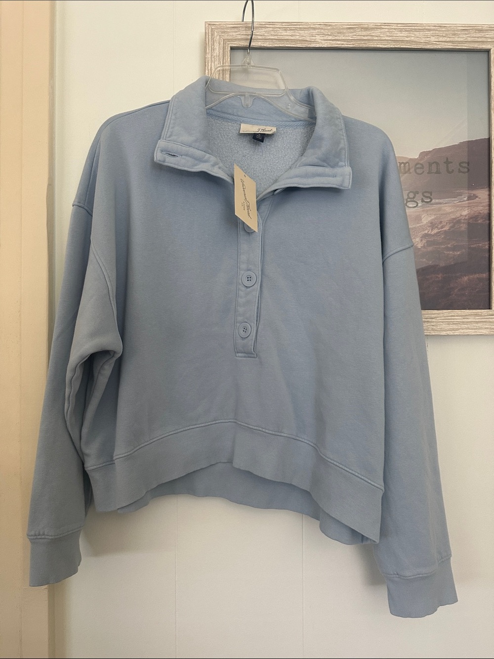 NWT Size Medium Universal Thread Light Blue Half-Button Mock Collar Pullover